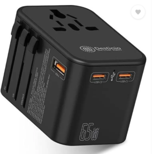 Destinio Universal Travel Adapter - Type C 65W GAN - Fast Charging 2 x Type C, 1 x USB Worldwide Adaptor  (Black)