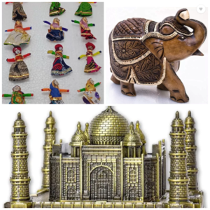 Rajasthani COUPLE PUPPETS/THE QUIRKY HOME Taj Mahal Statue Model/Wooden 3 Inches Antique Look Elephant Showpiece